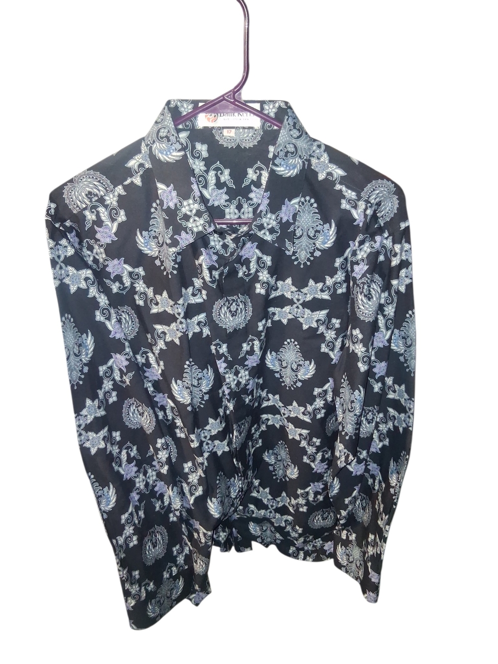 Vintage Batik Keris Men's 17 XLMen's Black Paisley Dress Shirt - Classic Pattern